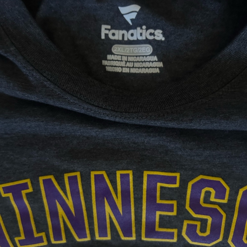 Fanatics Dark Gray Minnesota Tee with Purple and Gold Accents Men’s Size XXL - Picture 6 of 6